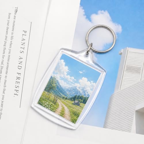 6 Pack Blank Photo Keychain, 2.16 x 1.5 Inch Acrylic Personalized Keychains for DIY Craft Making
