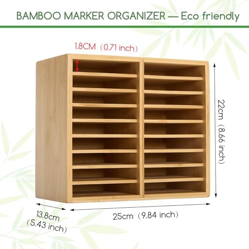MEEDEN Bamboo Marker Holder Organizer: Holds 126 Pens with 18 Compartments