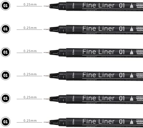 EYEYE Micro Pen Black Drawing Art Pens,6 Pack 0.25mm Archival Pen Waterproof Ink Set Artist Supplies Archival Inking Markers Sketch Outline Pens, Precision Drawing and Sketching Kit