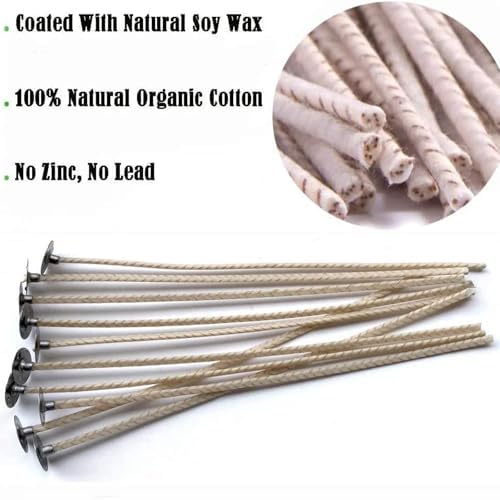 100pcs ECO 10 Wicks for Soy Candles, 6 inch Pre-Waxed Candle Wick for Candle Making,Thick Candle Wick with Base