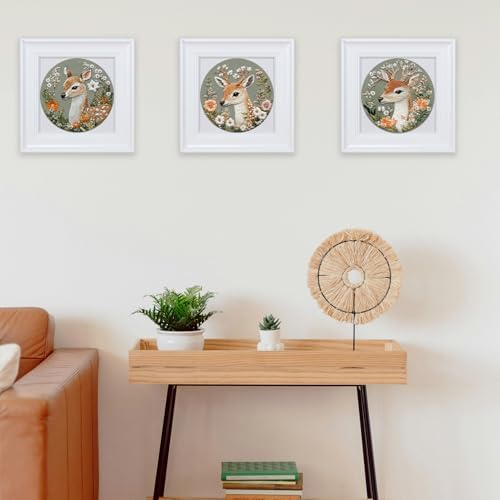 FONNUY Printed Deer and Floral Embroidery Kit with Hoop, Cross Stitch Kits for Beginners, Handmade Crafts, Easy to Follow Color Thread Needlework, 8'' Hoop (Deer and Blossoms)