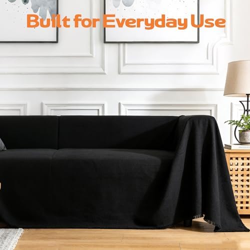 10oz Natural Cotton Blend Canvas Fabric, Duck Canvas Fabric, 60'' Wide for Arts & Crafts, Painting, Handmade Home Decor (Black, 1 Yard)
