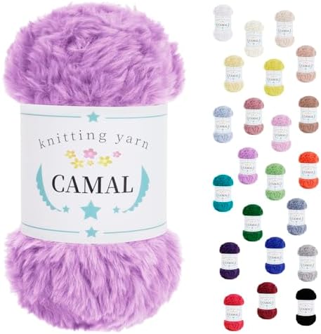 CAMAL Soft Faux Fur Yarn for Crocheting Blanket, 65 Yards Chunky Eyelash Yarn for Knitting Hats, 100 Grams Fuzzy Velvet Crochet Thread for Dolls, Earmuffs, Bags (Light Purple)