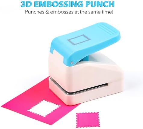 CYFUN DESIGN Stamp Puncher, 3D Embossing Postage Stamp Punch, 1.1x0.9inch Rectangular Craft Lever Puncher, Square Tag Stamps Cutter Hole Punch for Scrapbooking Journaling Paper Craft DIY Card Making