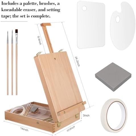 Set of 8 Painting Set Include Tabletop Easel,Palette,Brushes,Tape,Eraser