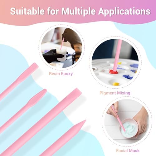 Gartful 4PCS Silicone Stir Sticks Set, 2pcs Stick Rods for Resin, 2pcs Pointed Silicone Mixing Sticks for Resin Mixing, Paint, Making Glitter Tumblers Cups, Arts, Crafts, Facial Mask Stir Rods, Pink