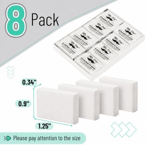 Mr. Pen- Kneaded Erasers, 0.9" x 1.25", 8 Pack, White, Soft Moldable