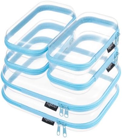 YQBRAO Clear Hard Shell Zipper Cases, 6 Travel Organizers, 2M 4S, Blue