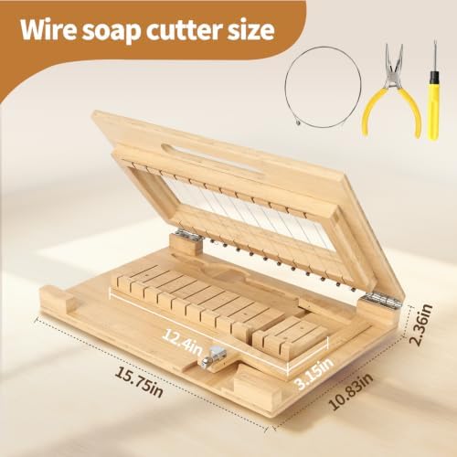 Wooden Soap Cutter,Multi Soap Cutter for Soap Making with Adjustable Stainless Steel Wires,Cuts 1-12 Uniform 1-Inch Bars with 10 Replacement Wires for Candles, Cheese, Butter, DIY Craft Supplies