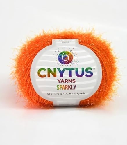 Sparkly Eyelash Fantasy Knitting Yarn | Metallic Lurex Nylon Short Eyelash Yarn | 50g (1.76oz) |140m(155 Yards) | Shiny Crochet Thread for Amigurumi & Decorative Projects (1 Skein, Orange)