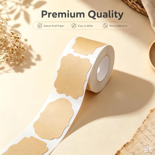 200 Pcs Kraft Labels Stickers, 2x3 Inch, 3 Decorative Designs, Writable for Gift Wrapping, Pantry Storage, Jars & Wedding Decor