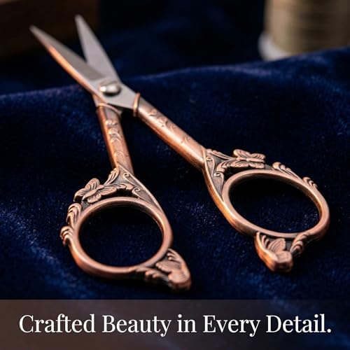 Crochet Scissors with Cover – Rose Gold Vintage Small Embroidery Scissors, Sharp Craft Scissors for Yarn Thread Sewing Needlework, Cute Butterfly Design Gift for Crocheter Quilter, 4.6 Inch