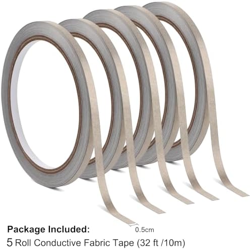 5 Pack 5mm X 10M (0.2in x 32ft) Conductive Nylon Conductive Adhesive Tape, Maker Tape for Paper Circuits, Craft Circuits Arts Crafts Scrapbooking Supplies Projects
