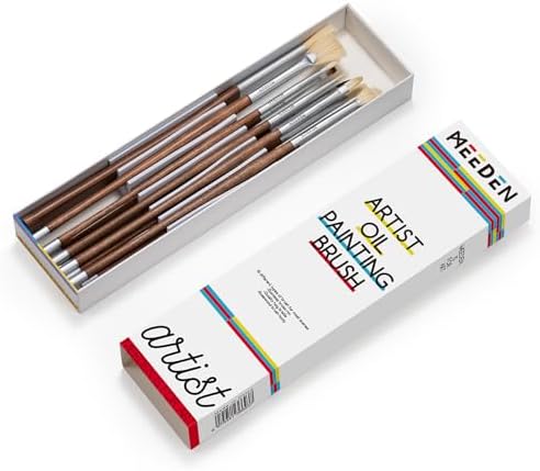 MEEDEN Artist Oil Paint Brush Set: 10 Pcs Hog Bristle Art Paint Brushes