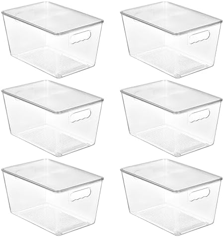 Vtopmart 6 Pack Clear Stackable Storage Bins with Lids and Handles, Large | BPA-free Plastic, Organize Vertically, For Pantry Kitchen Fridge Cabinet Closet Bathroom, Built to Last, Easy to Move