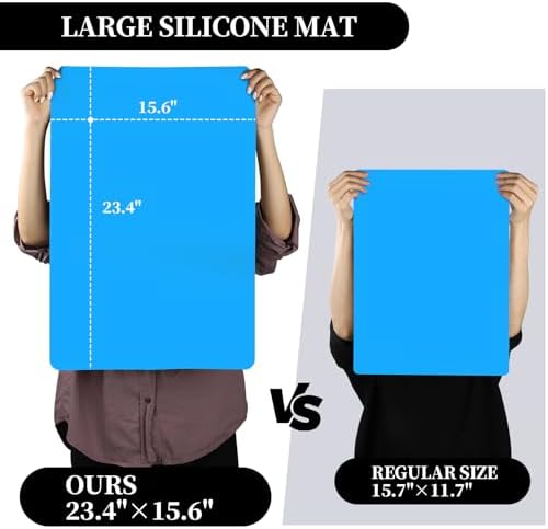 LEOBRO Silicone Mat for Crafts, 3 PCS 23.4” x 15.6” Large Silicone Mats, Craft Mats for Resin Molds, Clay, Dough, Jewelry Making, Sculpture Casting, Hot Pink & Green & Blue