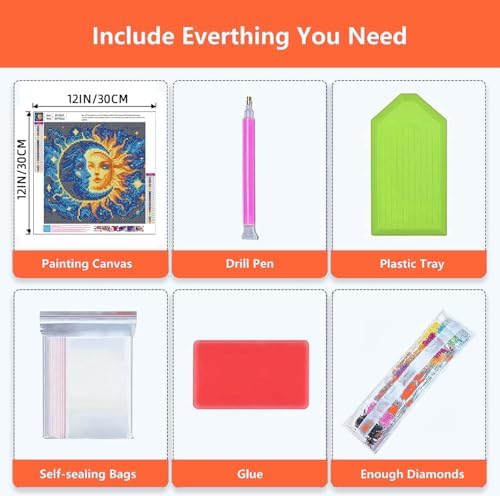 Axquilon Sun and Moon Diamond Art Painting Kits for Adults 12x12in