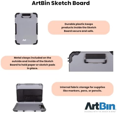 ArtBin 6838AG Sketch Board, Portable Drawing Surface with Internal Art & Craft Storage, Grey