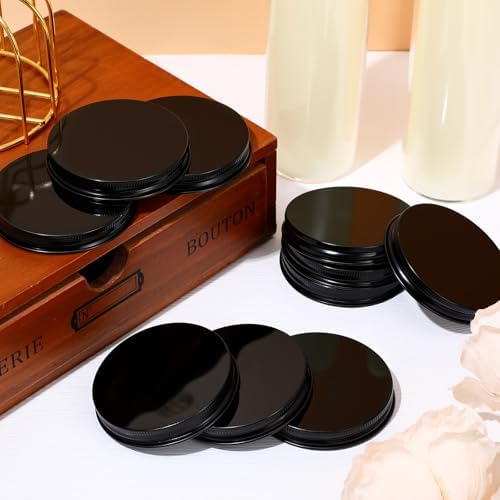 Nuanchu 12 Pack Candle Jar Cover Black Candle Lids Bulk Aluminum Metal Jar Lids Candles Topper Sleeve Twist-Lug Metal Screw Cap Lid for Candles Container Tins Works with Lug Lid Jars DIY Crafts