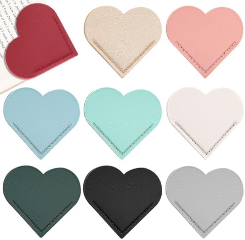 9 Pcs Leather Heart Bookmarks, Cute Heart Bookmarks for Women
