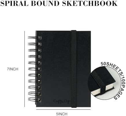 CuppaClip Sketch Book Hardcover Drawing Pad 300GSM Acid-Free Paper Spiral Bound Sketchbook 50 Sheets/100 Pages Art Supplies (Spiral Binding, 4x5.9in)