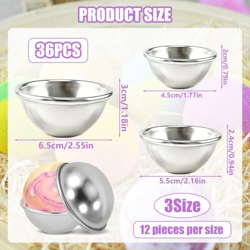 36 Pcs Bath Bomb Mold,18 Set 3 Size Bath Bombs Mold Kit,Aluminum