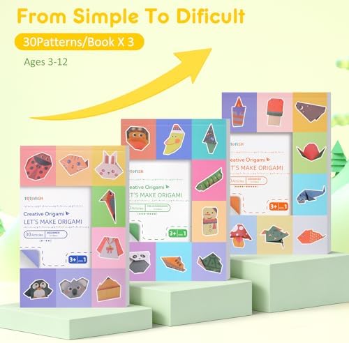 Origami Paper for Kids Ages 5-8,8-12, Double Sided Origami Kit 90 Patterns, Easy Fold Beginner Set with Guide Book, Summer Indoor & Classroom Crafts /DIY Birthday Holiday Gifts for Boys Girls