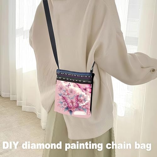 LSQFS Diamond Art Painting Crossbody Bag for Adults, Butterfly Floral DIY Diamond Art Kits for Women, PU Leather Shoulder Purse Craft Kit