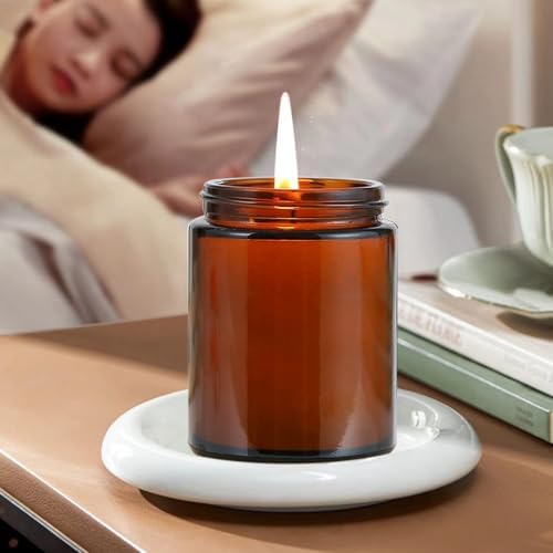 8oz Amber Candle Jars Set of 3,Round Glass Jar with Black Lids