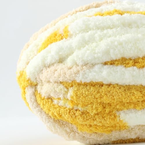Chunky Yarn for Hand Knitting, No7 Thick Yarn, 250Grams 32Yards, Pack of 4, Perfect for Knitters and Crafters (Turmeric Yellow Off-White)