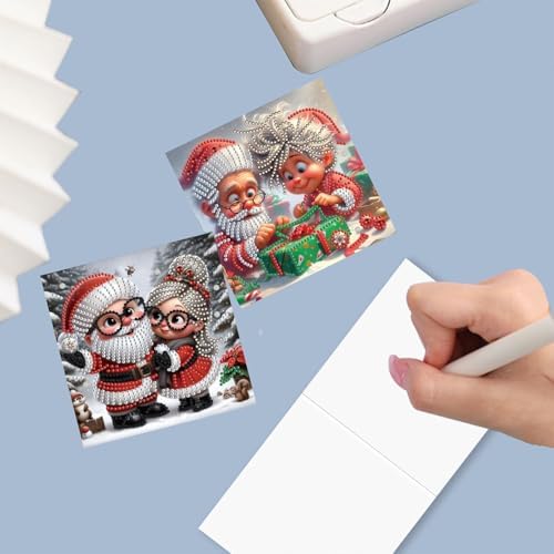 6Pcs Christmas Greeting Card DIY Diamond Art Painting Greeting Cards Blessing Folding Card Kit with White Envelopes Diamond Arts Crafts for Birthday Festival Gift-Santa Claus01