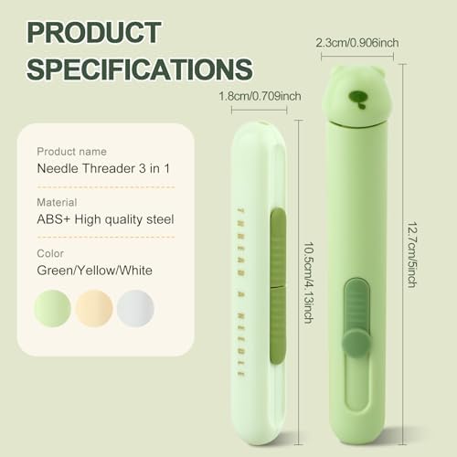 Automatic Needle Threaders Seam Ripper, Upgraded 3 in 1 Sewing Needle Threader Tool, 2Pcs Stretchable Quick Seam Rippers with Needle Storage for Hand Quilling, Embroidery Stitch Removal(Green)