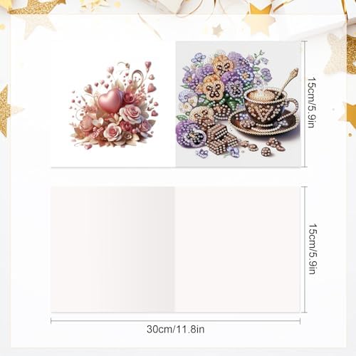 AiYuanzsh 6 Packs Diamond Art Painting Greeting Card Kits with Laser Effect Special Shaped Diamond Art Greeting Cards Arts Crafts for Christmas Birthday Thanksgiving Day Holiday (Coffee, 30x15cm)