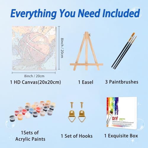 AUKELHJ Paint by Numbers Kit for Kids with Frame, Basketball, 8X8 inch