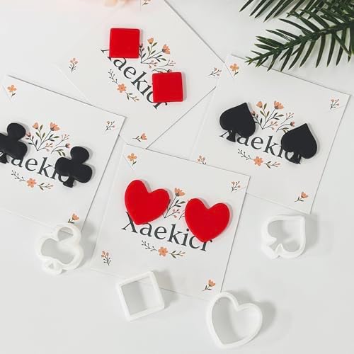 Xaekicr Card Suit Polymer Clay Cutters Set - 4PCS Clay Cutters for Earrings, Classic Heart Spade Diamond Club Shapes, Polymer Clay Molds, Clay Tools for DIY Jewelry Making