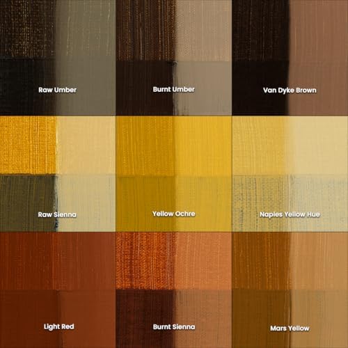 Soho Urban Artist Oil Paint Earth Colors Set of 9-170mL Tubes, Triple-Milled Oils with Refined Linseed - Smooth Application, True Color Mixes, Ideal for Brushes & Palette Knives
