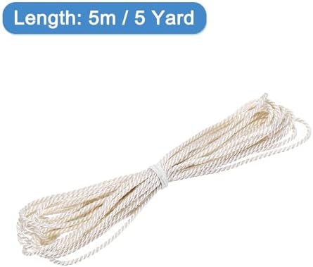 MECCANIXITY Twisted Cord Trim, 5 Yard 2mm 3-Ply Twine Braided Rope Shiny Thread String for Craft Gift Bag Curtain Christmas Decor, Cream White - 5m