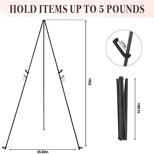Easel Stand for Wedding Sign & Poster 63'' Easels for Display Portable Art Easel for Floor Adjustable Metal Easel Black