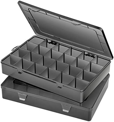 Gbivbe Large 24 Grids Plastic Organizer Box Adjustable Dividers,Clear Storage Box for Jewelry, Art DIY Crafts, Washi Tapes, Beads and Small Parts(Black,2Pack)