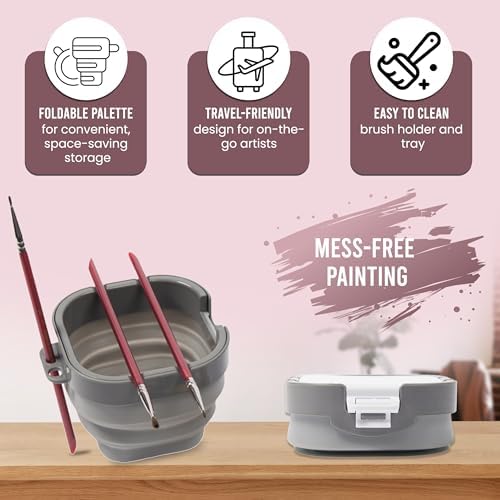 Airtight Watercolor Palette with Lid - Set of 5 Paint Brush Holder Cup with Paint Palette | Acrylic Paint Palette | Paint Brush Cleaner Cup | Painting Accessories | Painting Palette Gifts for Artists