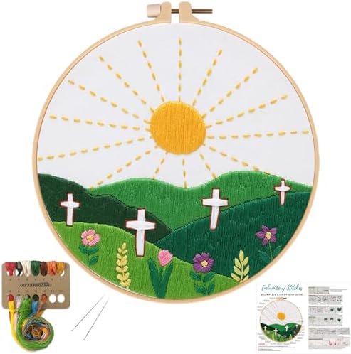 Louise Maelys Christian Cross Sunrise Embroidery Kit for Beginners