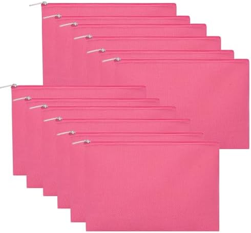 12 Pieces Cotton Canvas Makeup Bag, Multipurpose Cosmetic Bag with Zipper Travel Toiletry Pouch, Blank DIY Craft Bag (Hot Pink, M)