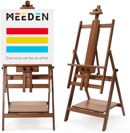 MEEDEN Large Studio Artist Easel: Heavy Duty H-Frame Easel for Painting | Wooden Artists Easel - Convertible Easel - Collapsible Floor Art Easel Stand for Adult, Craft, Office & Studio Walnut