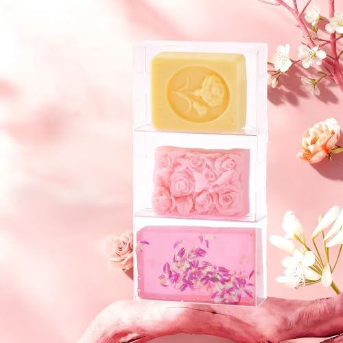 100PCS 3.5x2.36x1.2 Inch Clear Plastic Soap Boxes Packaging - Small Bakery Favor Boxes for Macarons, Cookies & Candies, Perfect for Homemade Soap Gifts, Wedding & Birthday Parties
