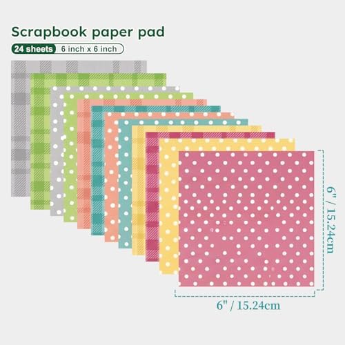 Polka Dots Scrapbooking Paper Pad - 24 Sheets 6in Cute Colorful Aesthetic Decorative for Origami Decoupage Journals Wrapping Folded Material Gift Cardstocks DIY Crafts Photo Album