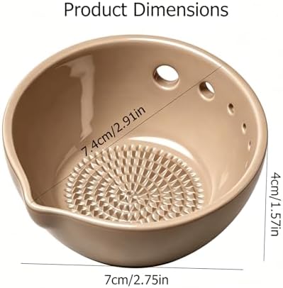 Ceramic Grater Bowl, 2-in-1 Garlic Grater & Herb Stripper (Gray, 5Holes)