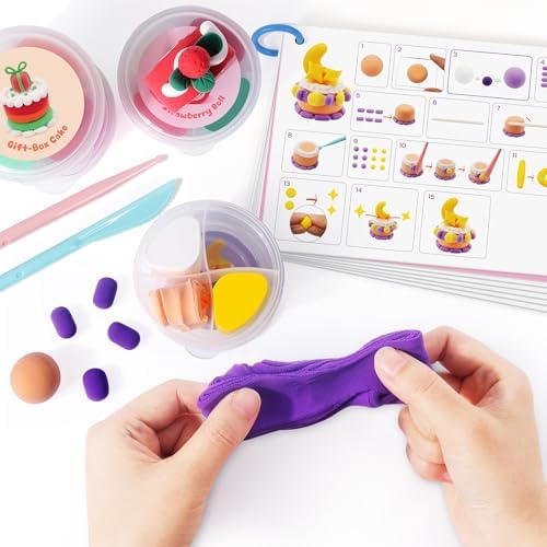 Helsort Air Dry Clay Kit, 12 Cake Modeling Clay for Kids, Tutorial Video