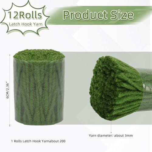 AKZYTUE 12 Rolls Latch Hook Yarn, Precut Rug Yarn for Latch Hook Kits, Crochet Yarn Bundles for Latch Hook Rug Making, DIY Tapestry Crafts for Adults & Beginners,Army Green