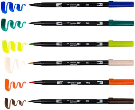 Tombow 72562 Dual Brush Pen Art Markers, Manga Illustration, Wind 6-Pack