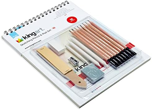 KINGART 16 Piece Sketching Set, Professional Drawing Pencils Art Kit w/Graphite & Charcoal Pencils for Beginners, Students, Adults Shading